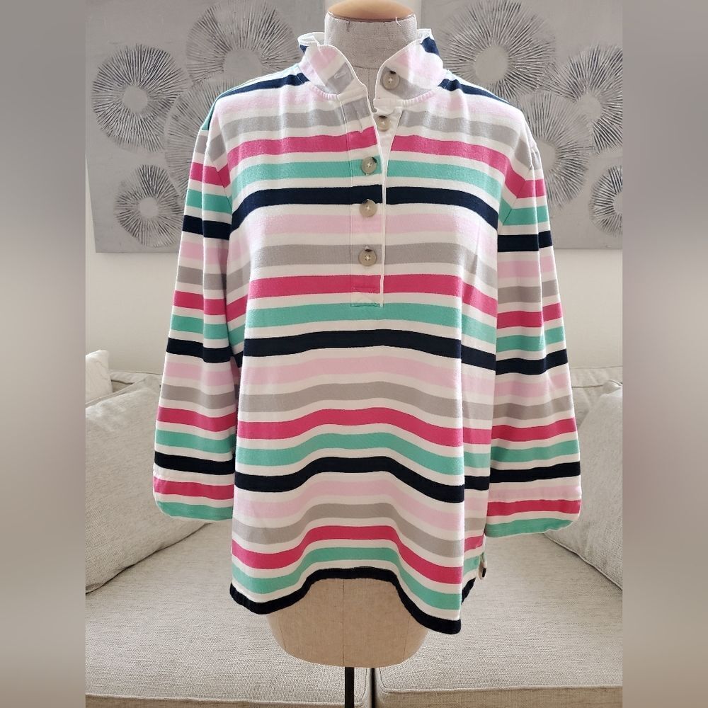 Talbots Striped Button Up Pullover Sweatshirt Sz … - image 2